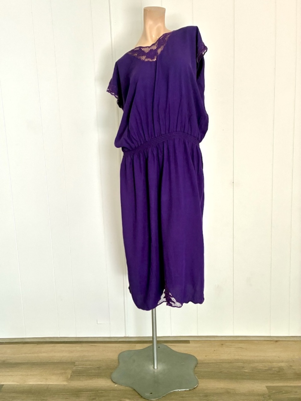 VTG 1980s Purple Indian Rayon Dress Sz M L